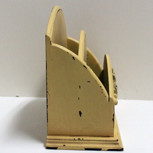 Yellow Shabby Chic 2 Slot Wooden Letter Card Holder With Flower Decoration - Picture 4 of 11